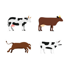 Cow icon set, flat style