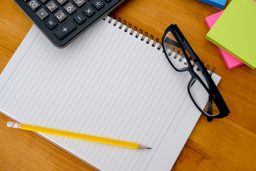 book top view Homework School notebook  ready for adding text or mockup