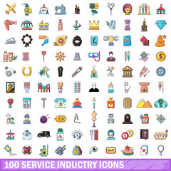 100 service industry icons set, cartoon style 