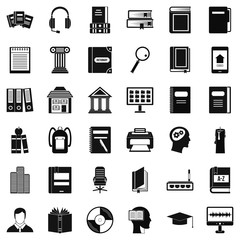 Bookcase icons set, simple style
