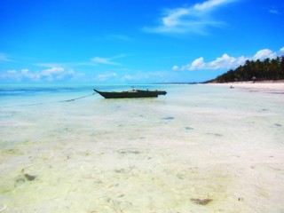 Fototapeta na wymiar Wooden fishing boat on the shore in Zanzibar