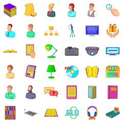 Textbook icons set, cartoon style