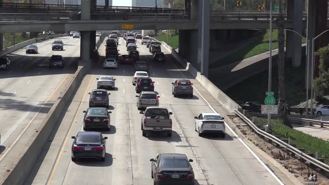 Traffic on the Los Angeles Harbor Freeway downtown at the famous Stack interchange
