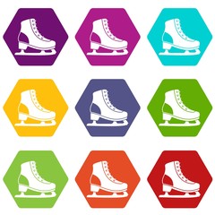 Ice skate icon set color hexahedron