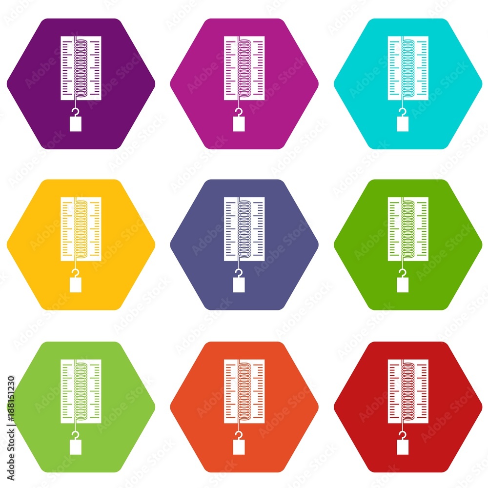 Aufkleber physics dynamometer for laboratory work icon set color hexahedron