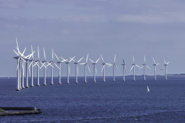 Offshore wind farm in the Baltic Sea near Copenhagen, Denmark