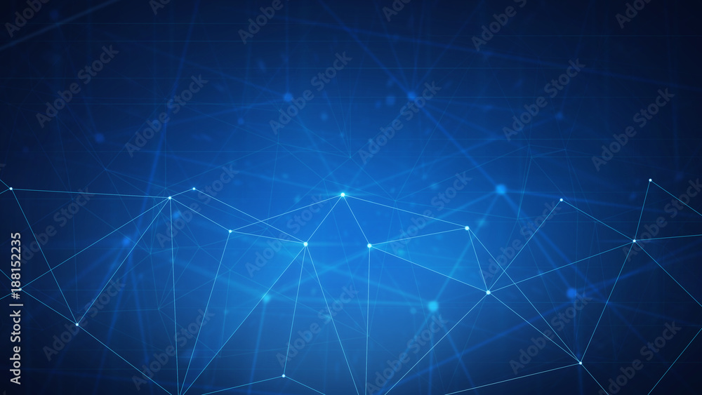 Poster blockchain technology futuristic hud background with blockchain polygon peer to peer network. global