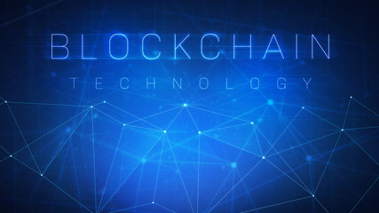 Blockchain technology futuristic hud background with blockchain polygon peer to peer network. Global cryptocurrency blockchain business banner concept.