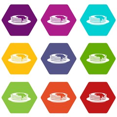 Pancakes icon set color hexahedron