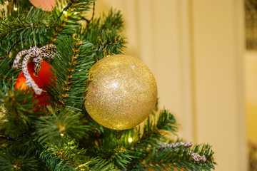 Beautiful and bright new year and Christmas tree decorations