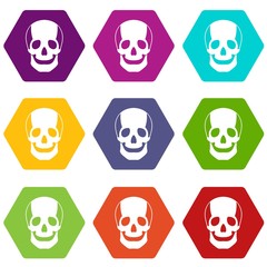  Skull icon set color hexahedron
