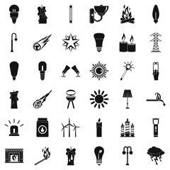Light source icons set, simple style