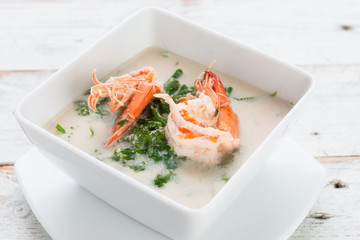 Shrimp and Paco fern (Diplazium esculentum) boil with coconut milk