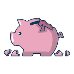 Broken piggy bank icon, cartoon style