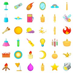 Light source icons set, cartoon style