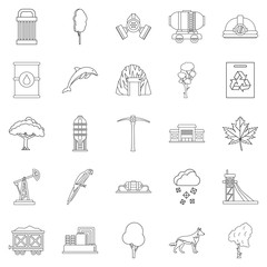 Killing of nature icons set, outline style