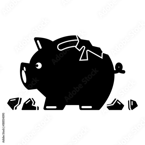 "Broken piggy bank icon, simple black style" Stock image and royalty-free vector files on