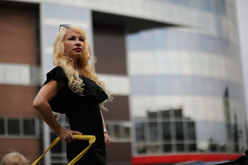 Beautiful young businesswoman in working break