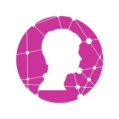 Profile of the head of a man. Scientific medical design. Molecule and communication pattern. Round icon with texture from connected lines with dots.