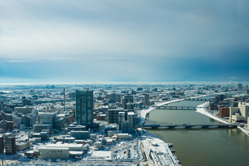 Fototapeta premium 大雪の新潟市内の展望