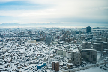 大雪の新潟市内の展望