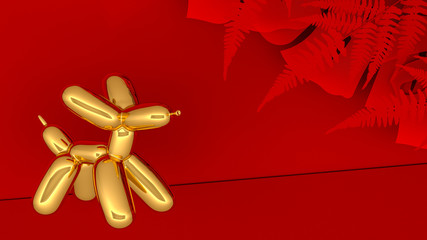 Happy Chinese new year 2018  with ballon Gold Dog abstract on red background .3d rendering. 3d illustration. © patpongstock
