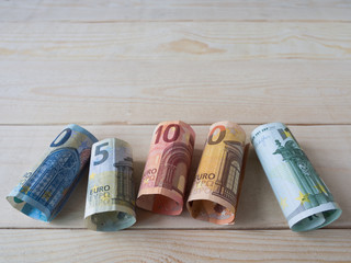 euro currency on wood table