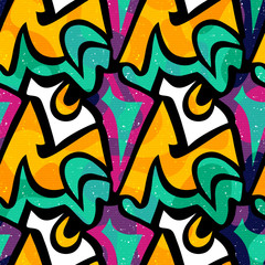 Bright abstract geometric seamless pattern in graffiti style. Quality vector illustration for your design