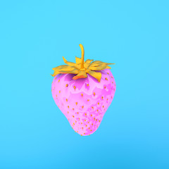 pink strawberry on a blue background,valentines day, 3d rendering. 3d illustration.