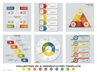 Collection of 6 design colorful presentation templates. EPS10. Set of infographics design vector and business icons.