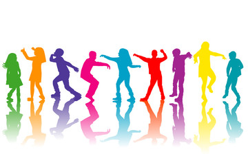 Colorful group of children silhouettes dancing © hibrida