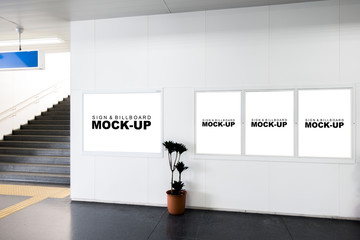 Mock up billboard and signboard at the wall