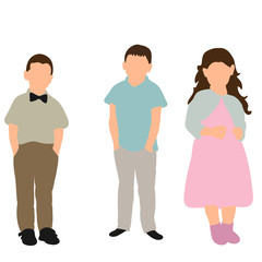 isolated silhouette of children stand, group