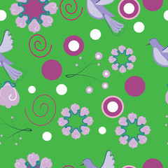 pattern of flowers and birds