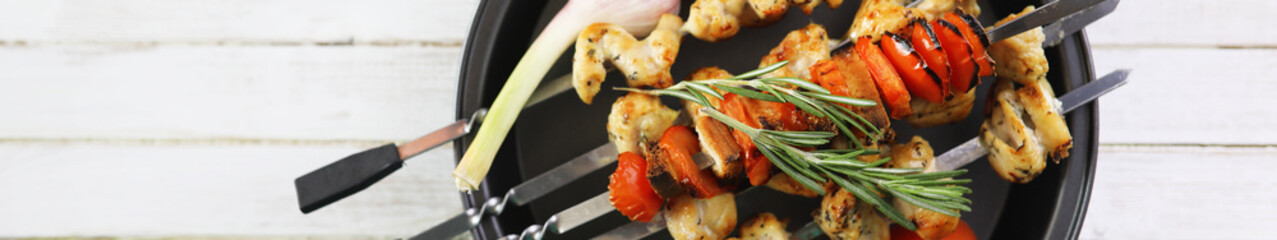 Long horizontal background of vegetables grilled 