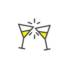 Clinking glasses filled outline icon, line vector sign, linear colorful pictogram isolated on white. Event symbol, logo illustration. Pixel perfect vector graphics