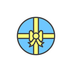 Gift box with ribbon bow filled outline icon, line vector sign, linear colorful pictogram isolated on white. Symbol, logo illustration. Pixel perfect vector graphics