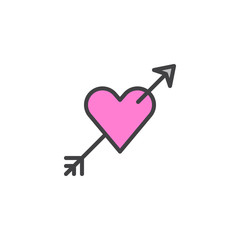 Heart with arrow filled outline icon, line vector sign, linear colorful pictogram isolated on white. Love symbol, logo illustration. Pixel perfect vector graphics