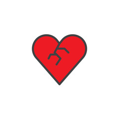 Broken heart filled outline icon, line vector sign, linear colorful pictogram isolated on white. End of love symbol, logo illustration. Pixel perfect vector graphics