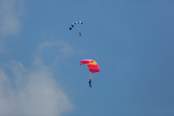 parachute./Under the clouds.