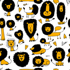 Naklejka premium Funny lions, seamless pattern for your design