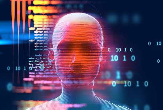 blue digital cyber skull and cpu  3d illustration