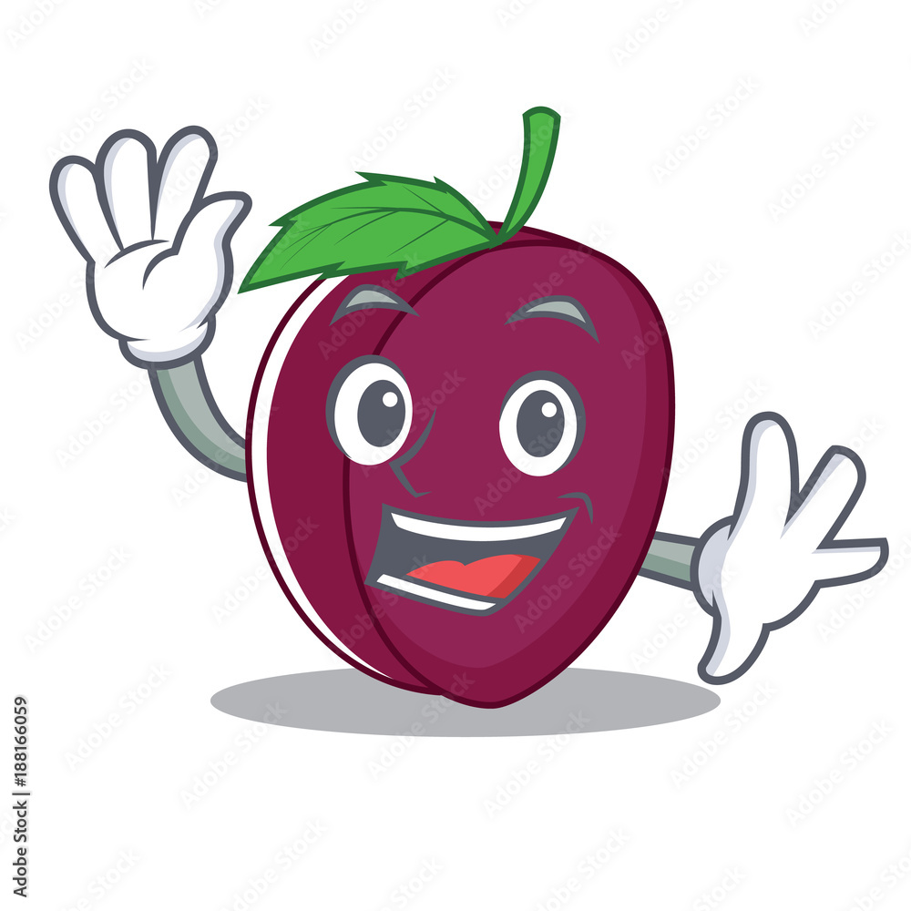 Poster waving plum character cartoon style