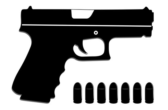 Gun with ammunition vector icon