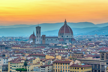 Fototapeta premium Florence sunset city skyline with Florence Duomo, Florence, Italy
