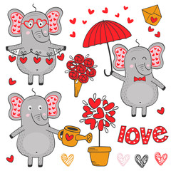 set of isolated elephant in love part 2  - vector illustration, eps
