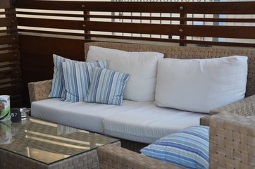 Modern design sofa and a table in a cafe