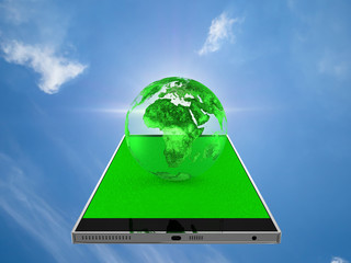 Earth globe on the smart phone with clipping path