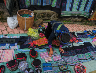 Selling ethnic clothes in Sapa, Vietnam