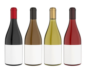Set of Wine Bottles with Blank Label Isolated